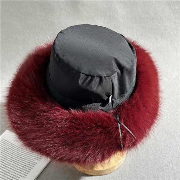 Luxury Faux Fur Bucket Hat for Women White - Picture 6 of 7